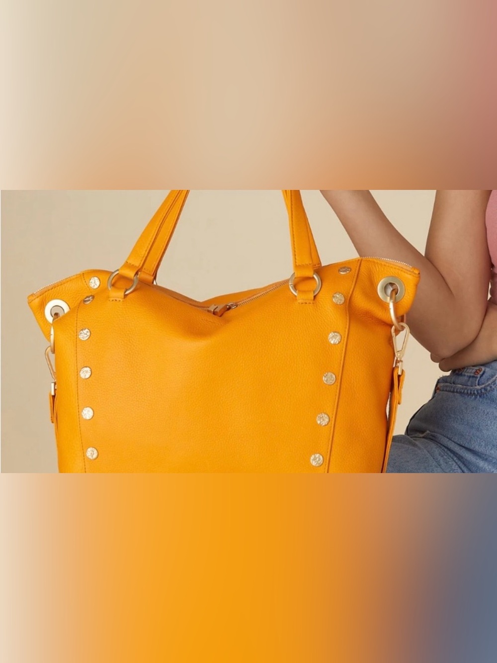 NWT $695 Hammitt Large Daniel Satchel Tangerine with Brushed Gold Hardware